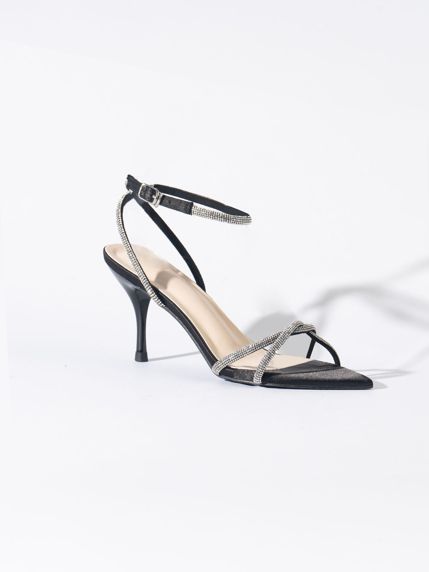 Sun Down Strappy Rhinestone Stilettos - Black