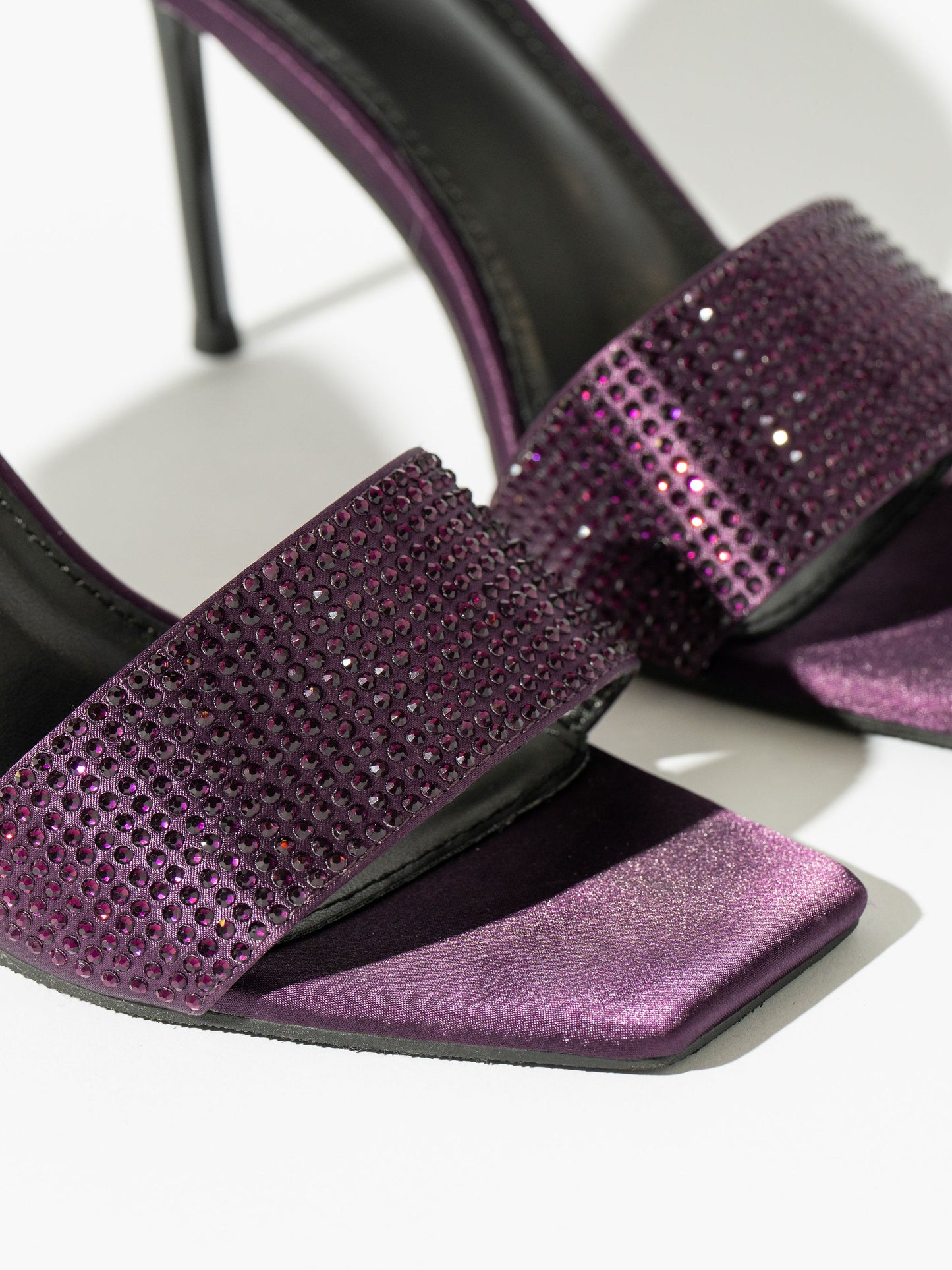 Venus Satin Rhinestones  Mules - Violet Purple