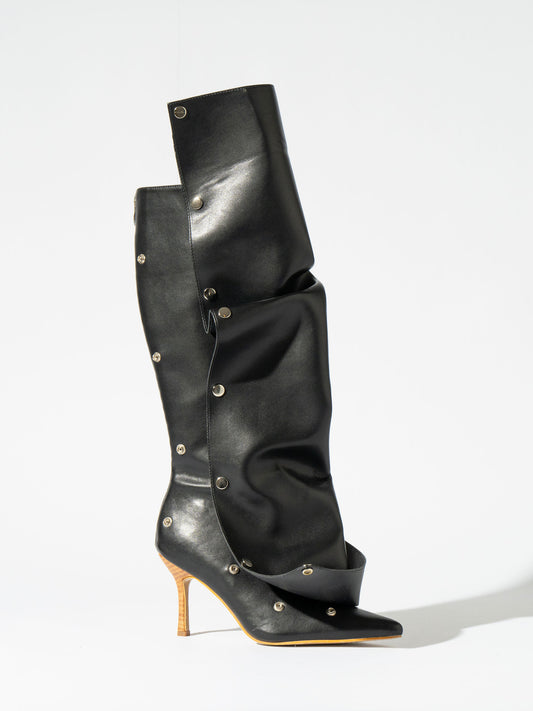 Fini Pointed Toe Buckle Detachable Boots - Signature Black