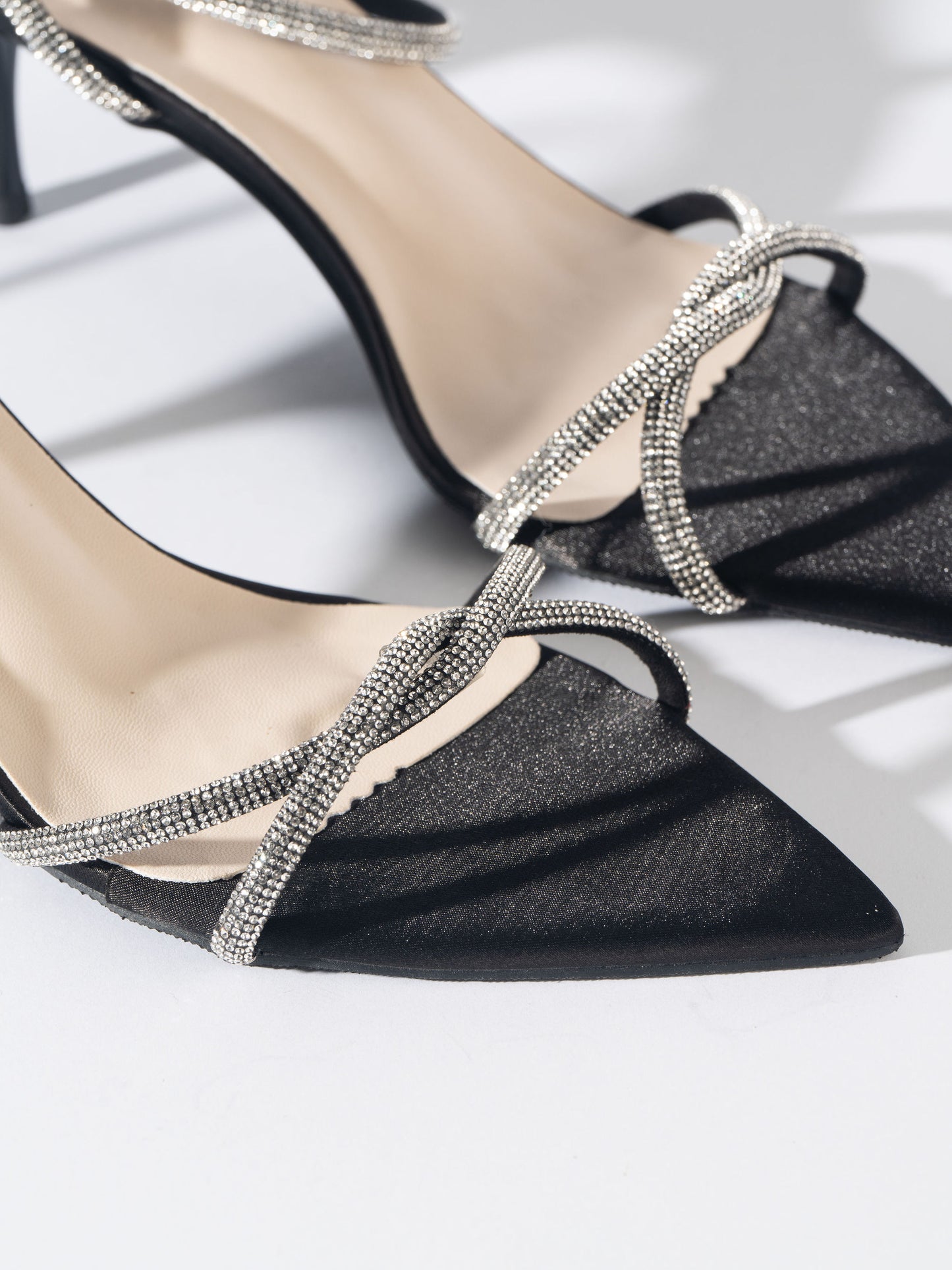 Sun Down Strappy Rhinestone Stilettos - Black