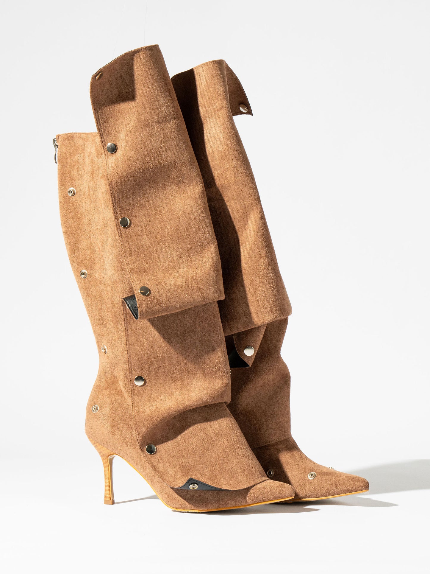 Fini Pointed Toe Buckle Detachable Boots - Carmel Brown