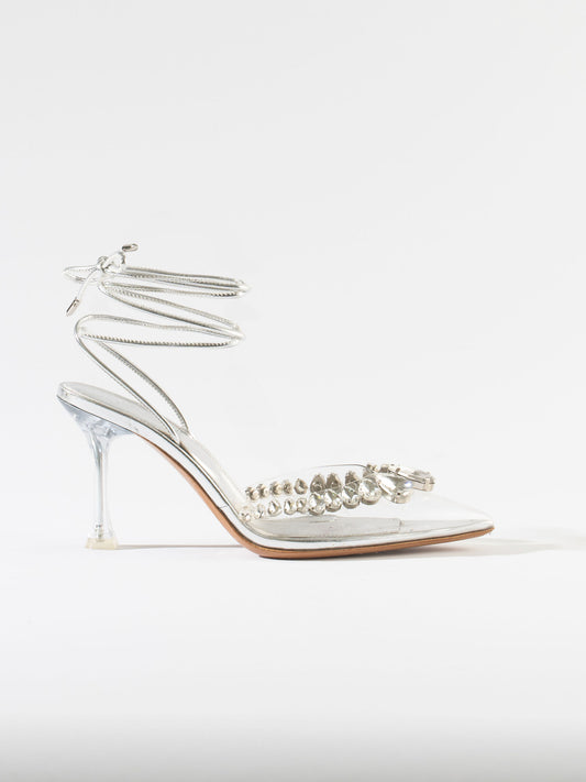 Wonderland Dimond Crystal Embellished Strappy 80MM Sandals - Clear