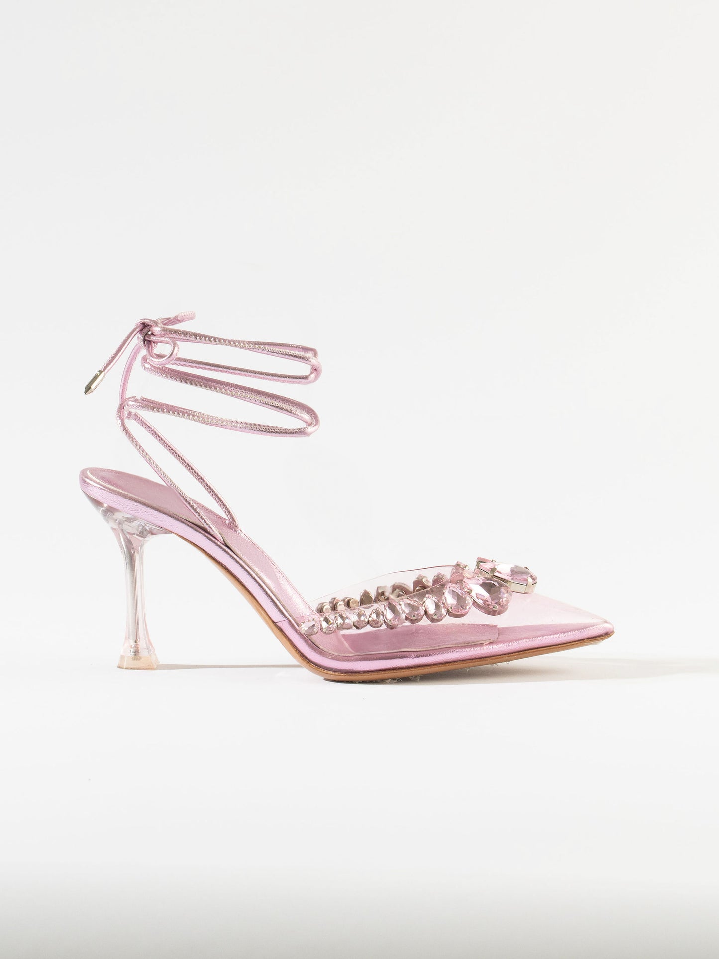 Wonderland Dimond Crystal Embellished Strappy 80MM Sandals - Baby Pink