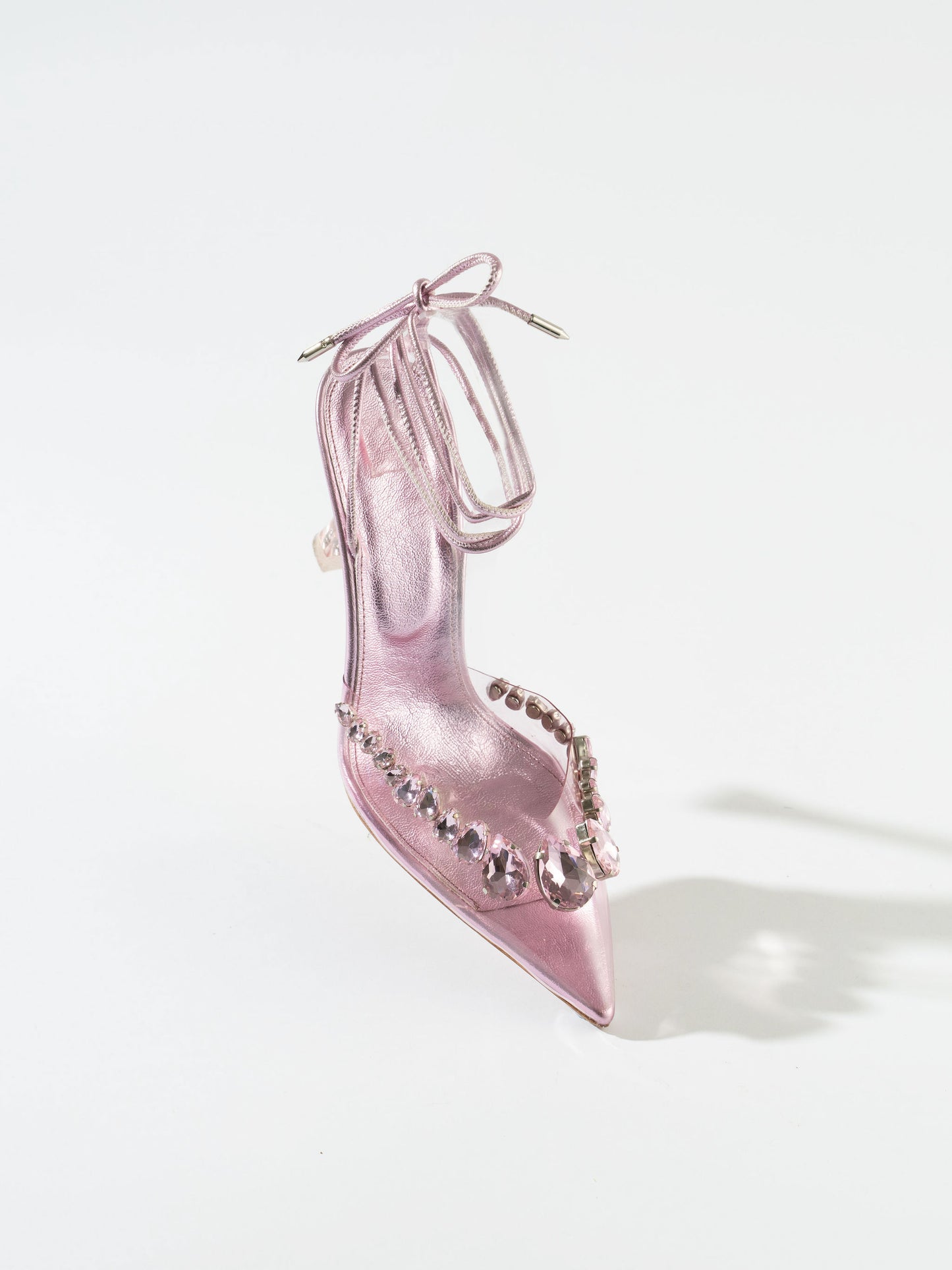 Wonderland Dimond Crystal Embellished Strappy 80MM Sandals - Baby Pink