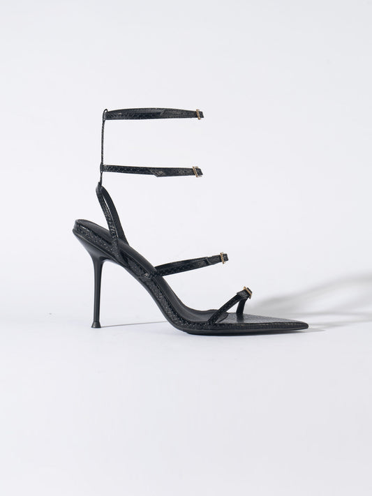 Loni Line Asymmetric Strappy Heels - Black