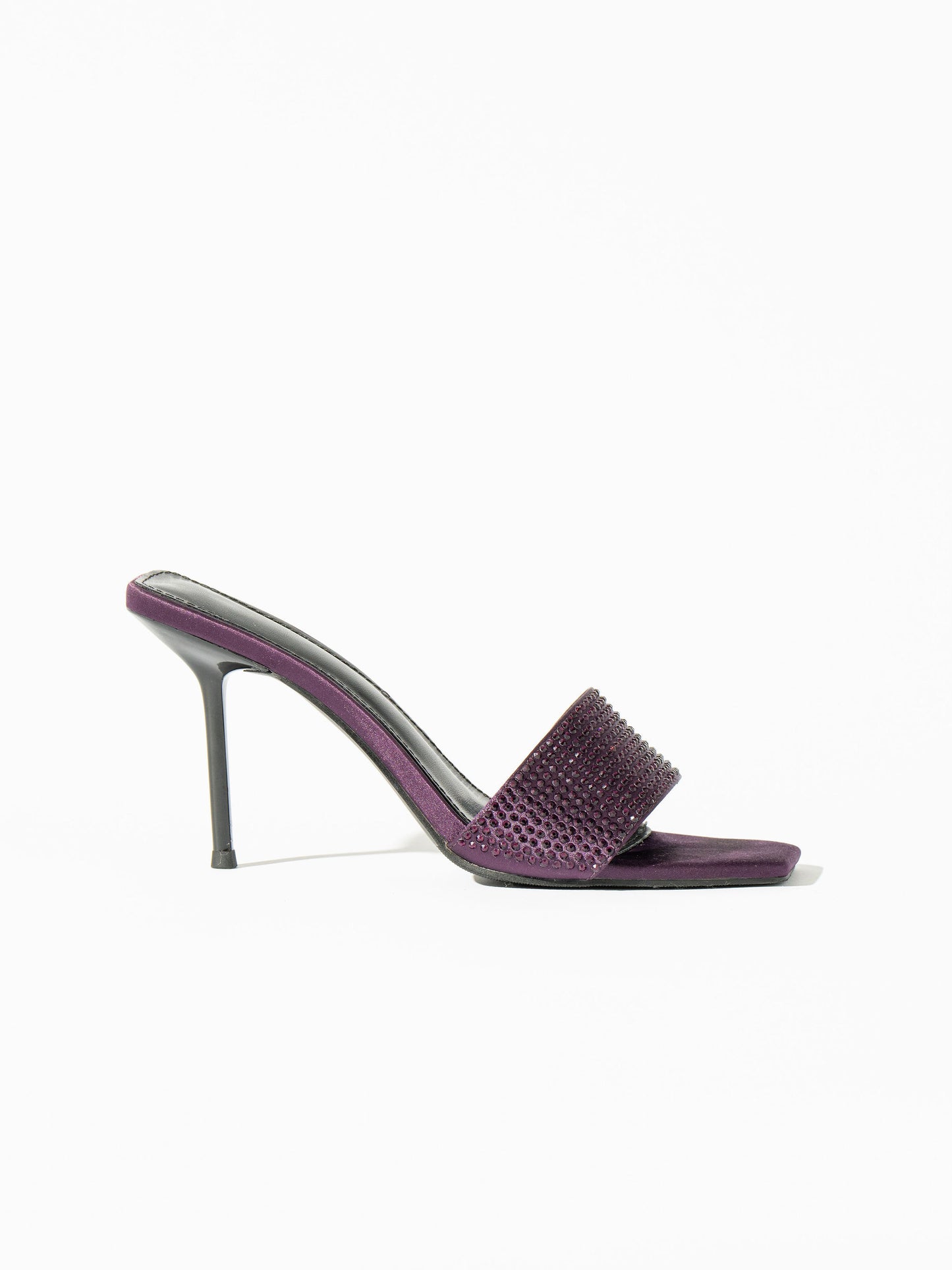 Venus Satin Rhinestones  Mules - Violet Purple