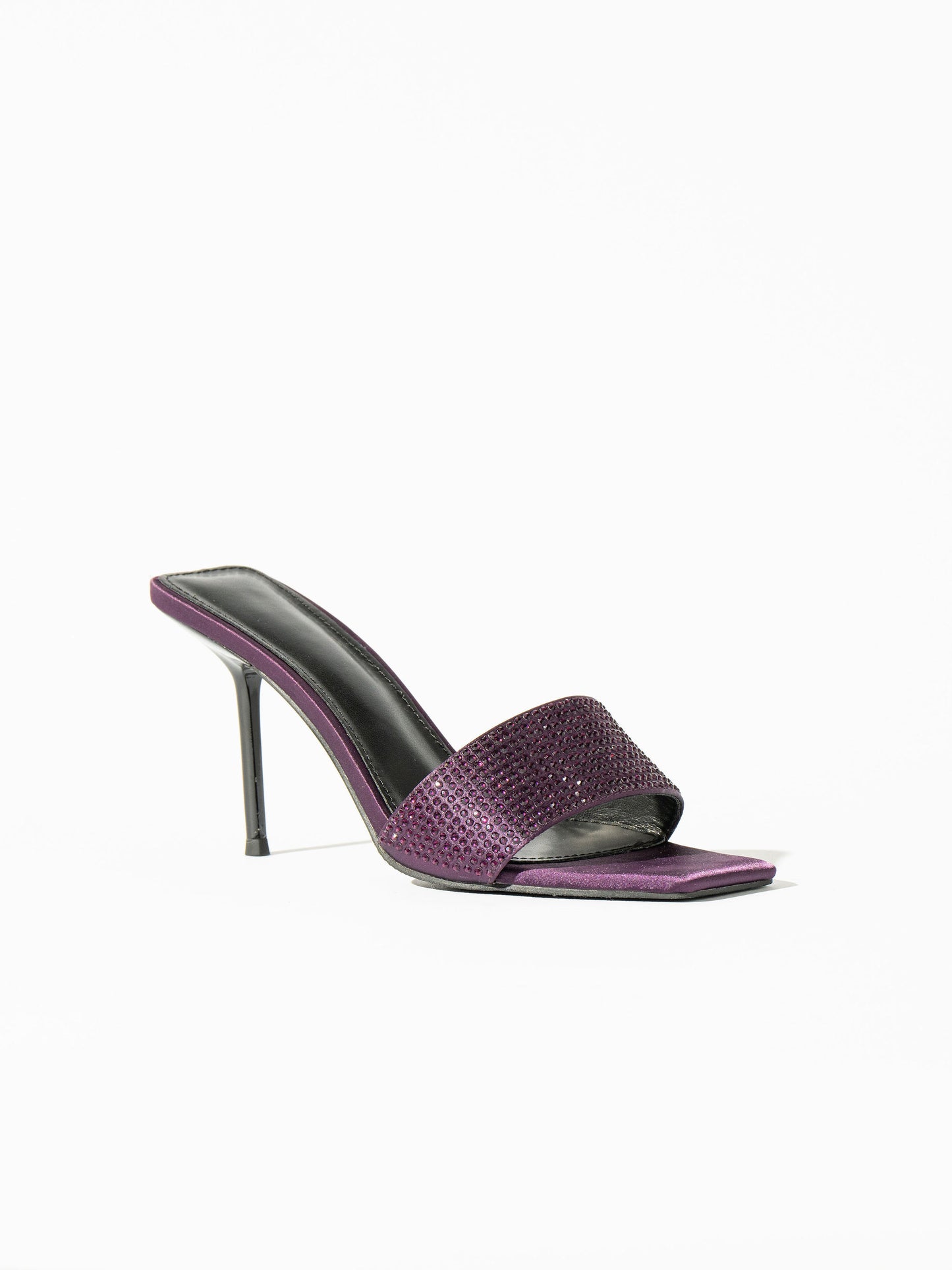 Venus Satin Rhinestones  Mules - Violet Purple