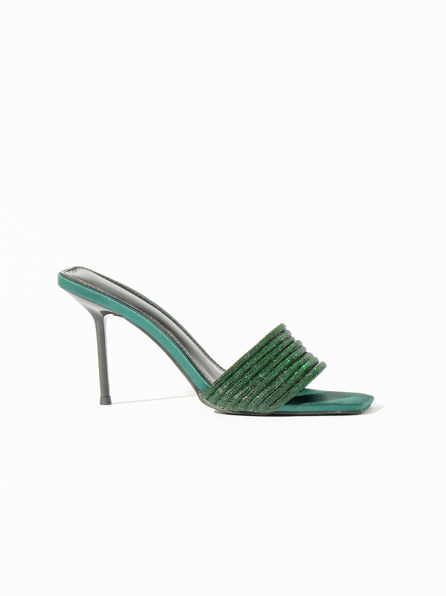 Chopie Satin Crystal Mules - Dark Green