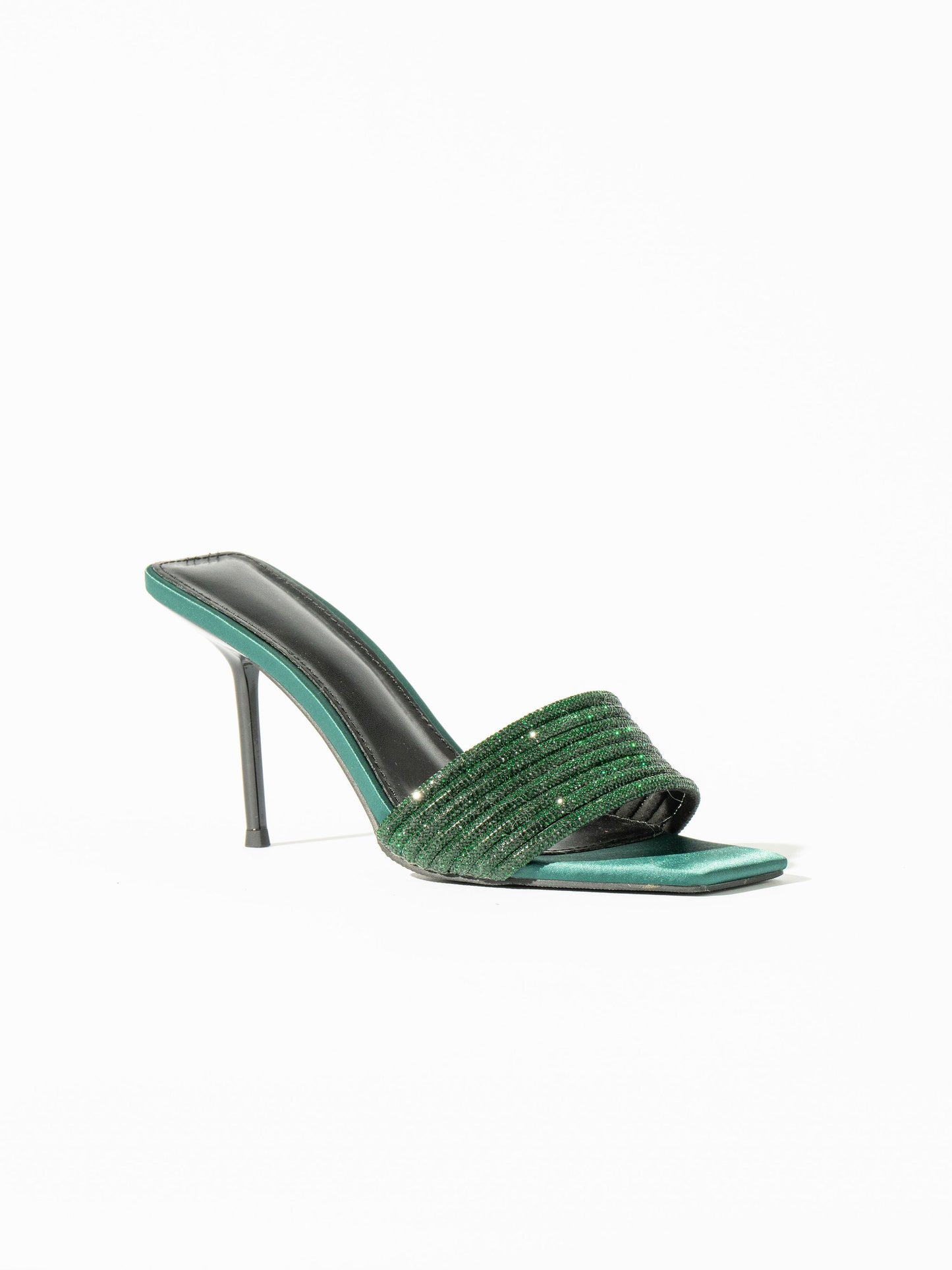 Chopie Satin Crystal Mules - Dark Green