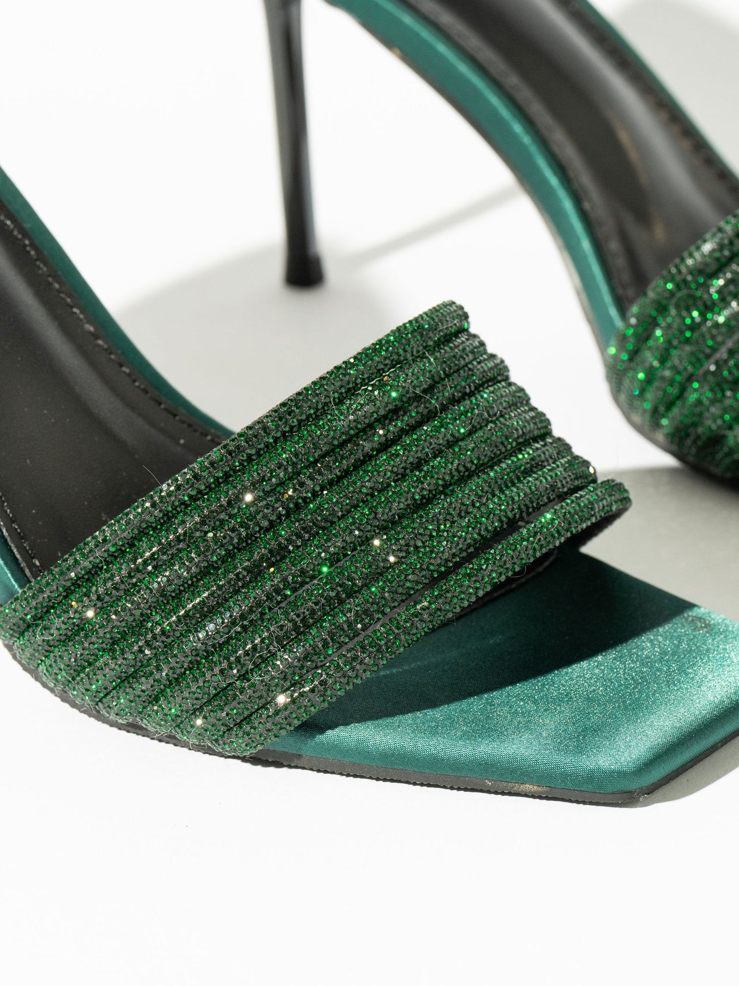 Chopie Satin Crystal Mules - Dark Green