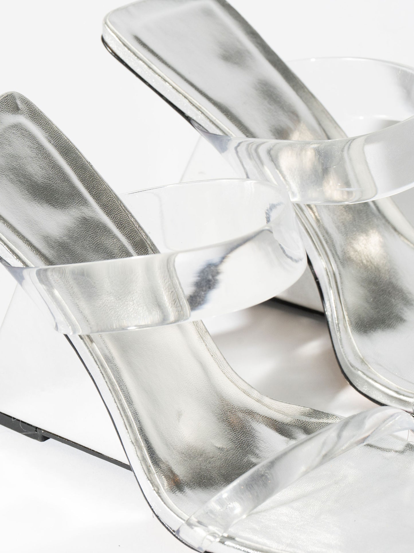 Caramella Geometric Wedge Mules - Electrical Silver