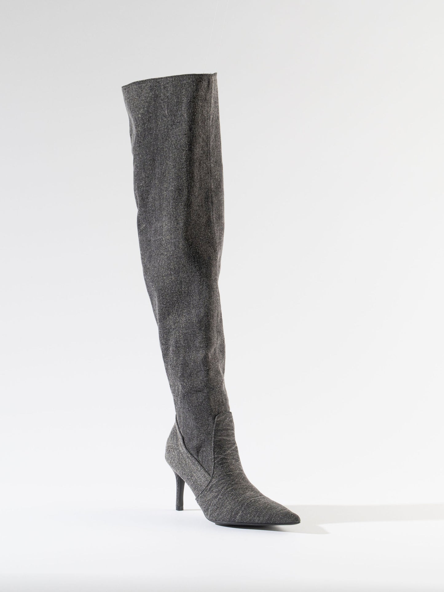 Litia Pointed-Toe Denim Boots - Ash Grey Denim