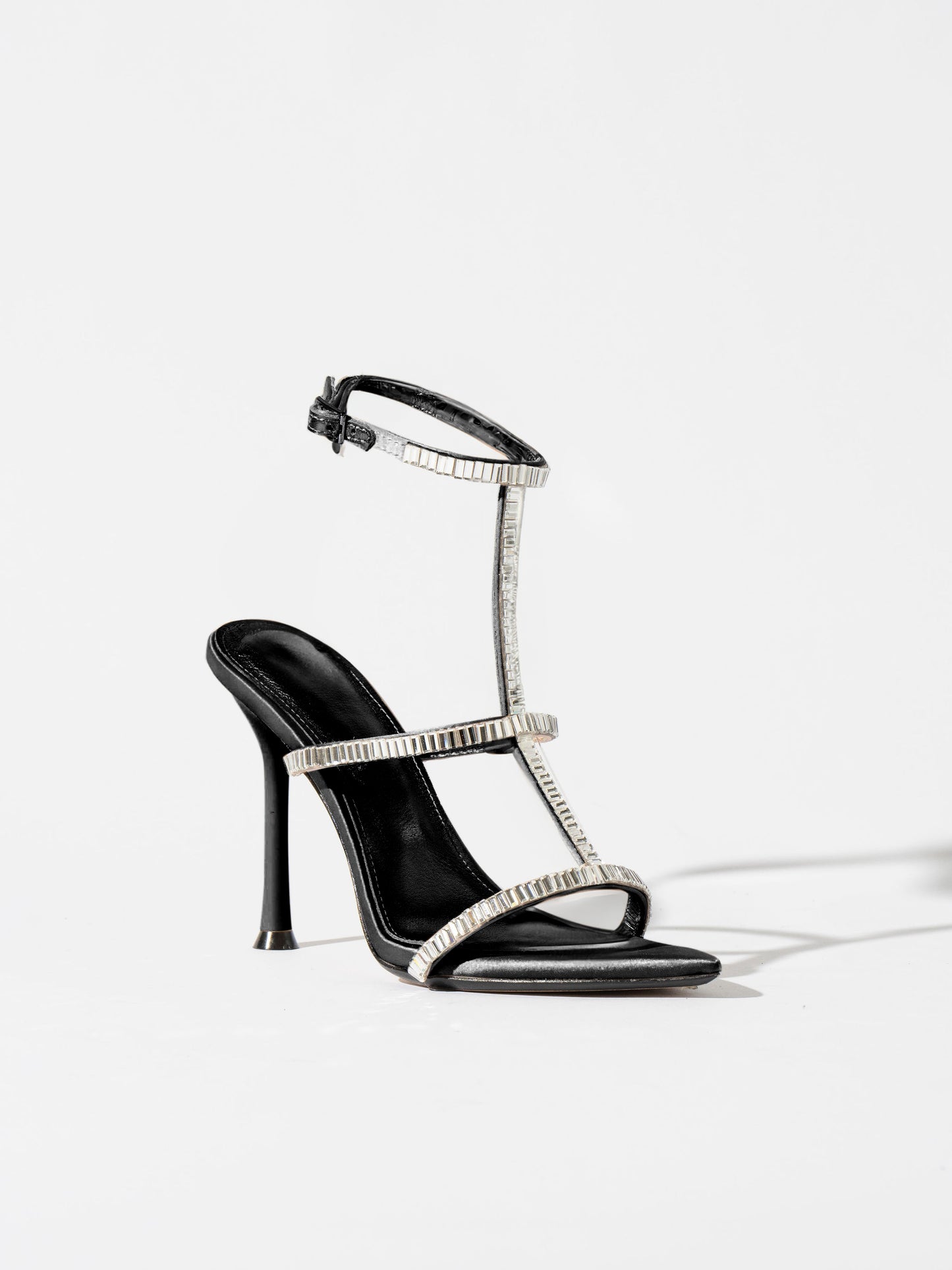 Victoria Strappy Crystal Sandals - Satin Black