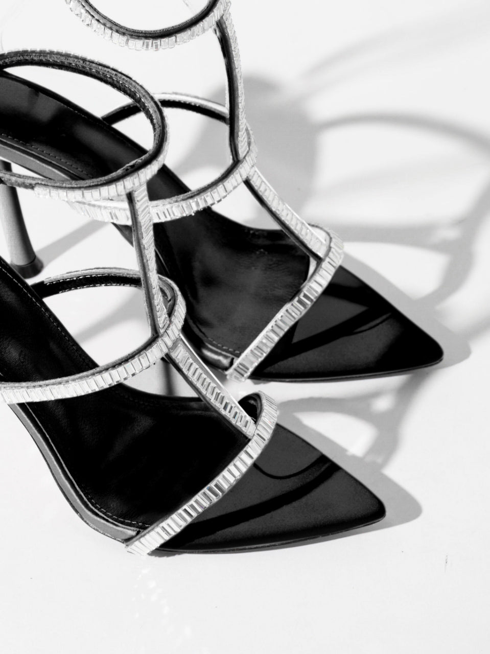 Victoria Strappy Crystal Sandals - Satin Black