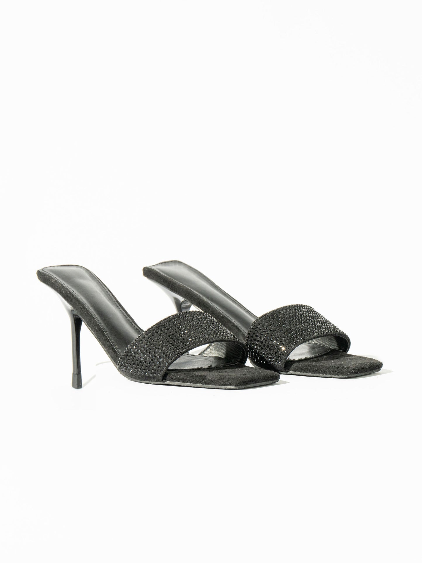 Venus Satin Rhinestones  Mules - Signature Black