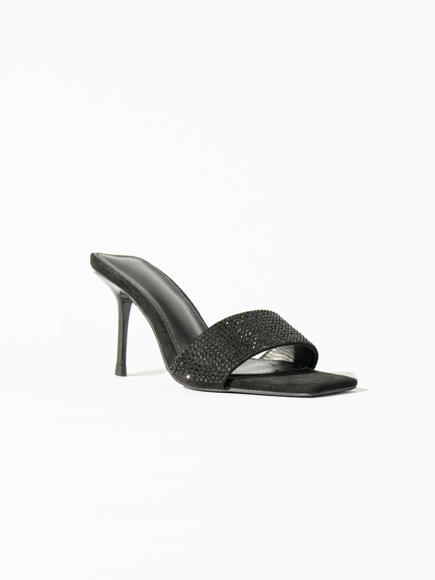 Venus Satin Rhinestones  Mules - Signature Black