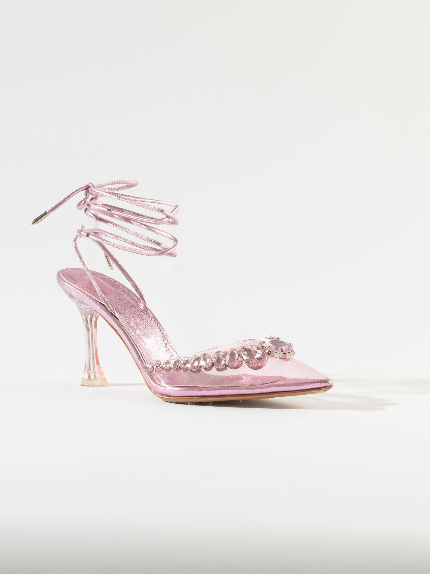 Wonderland Dimond Crystal Embellished Strappy 80MM Sandals - Baby Pink